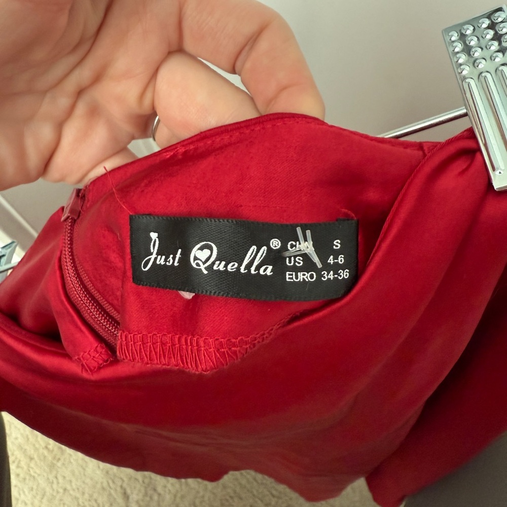 Red Satin Mini Skirt High Waist Front Slit Club Skirt | Size S - Picture 7 of 7